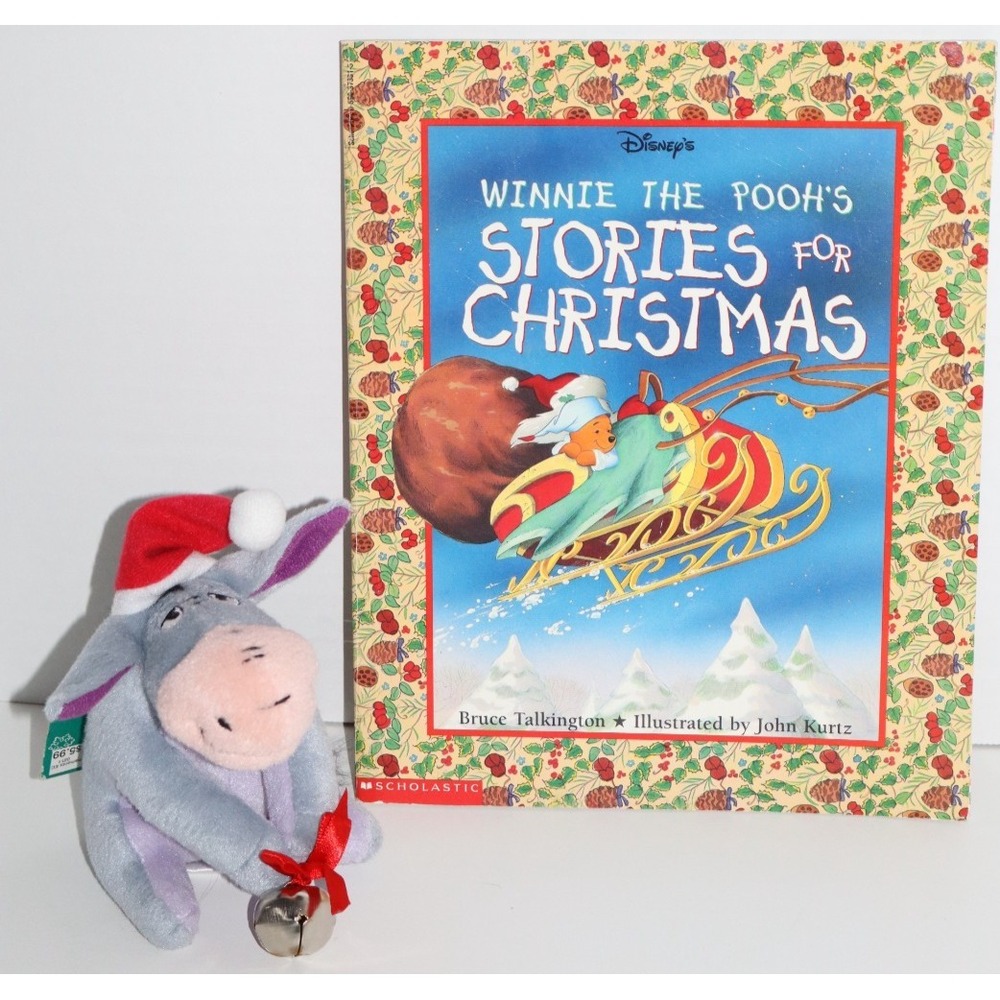 Disney Winnie the Pooh friend EEYORE Plush Bell Christmas Ornament & Book